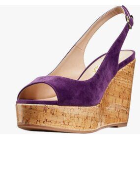FOWT Purple Peep Toe Slingback Platform Wedge Sandals High Heels, Buckle Shoes